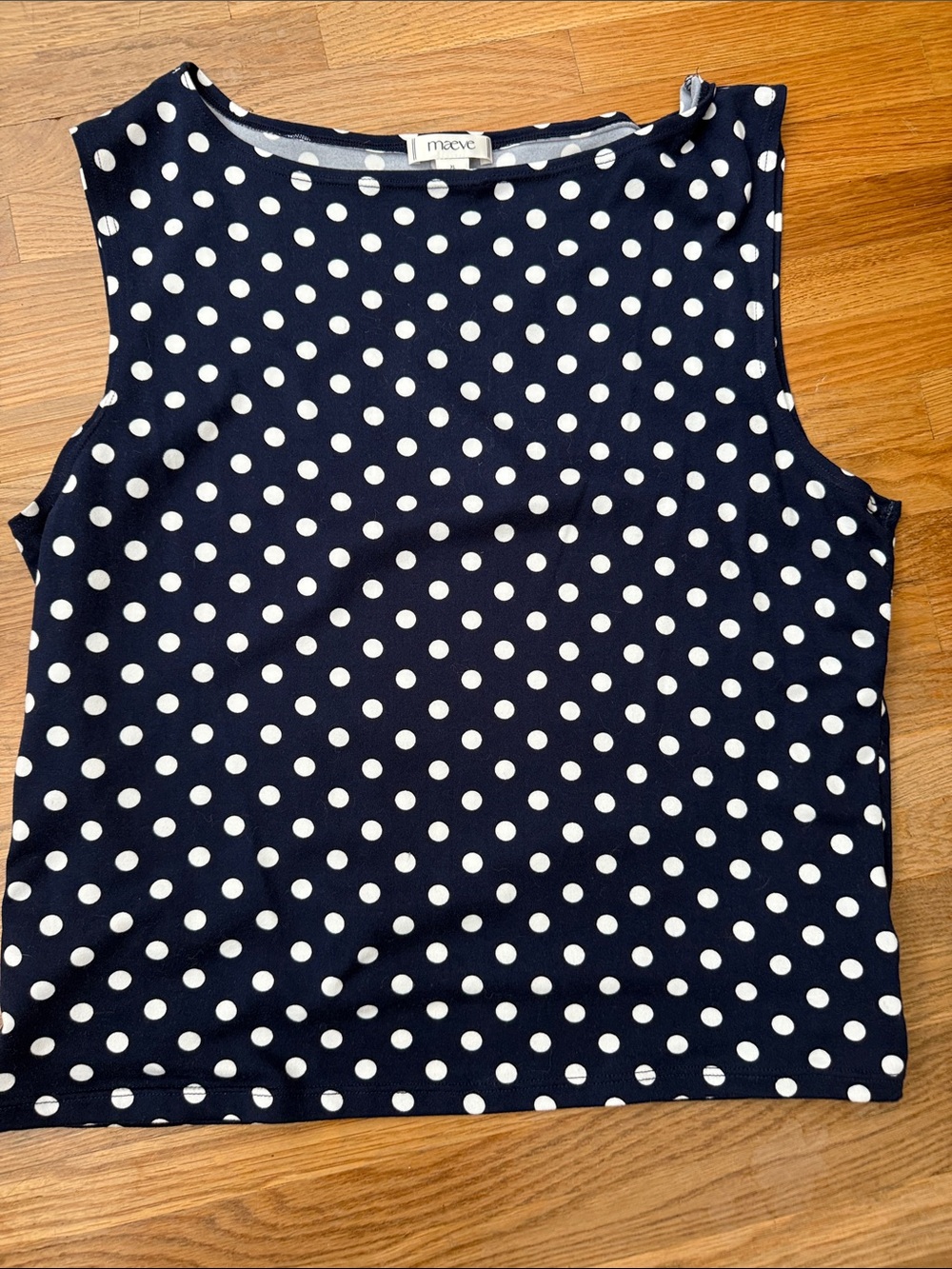 Maeve Navy and White Polka Dot Tank Top